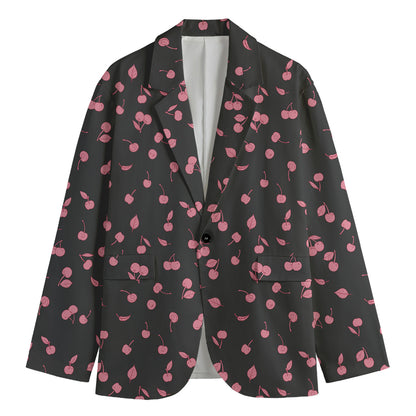 Pink Cherry Pattern Print Men's Cotton Blazer