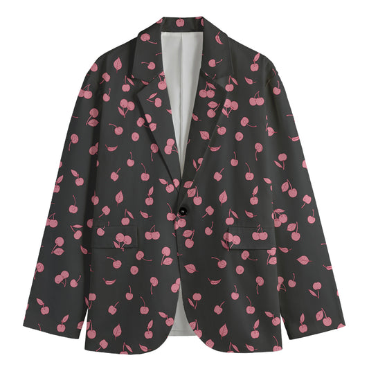 Pink Cherry Pattern Print Men's Cotton Blazer