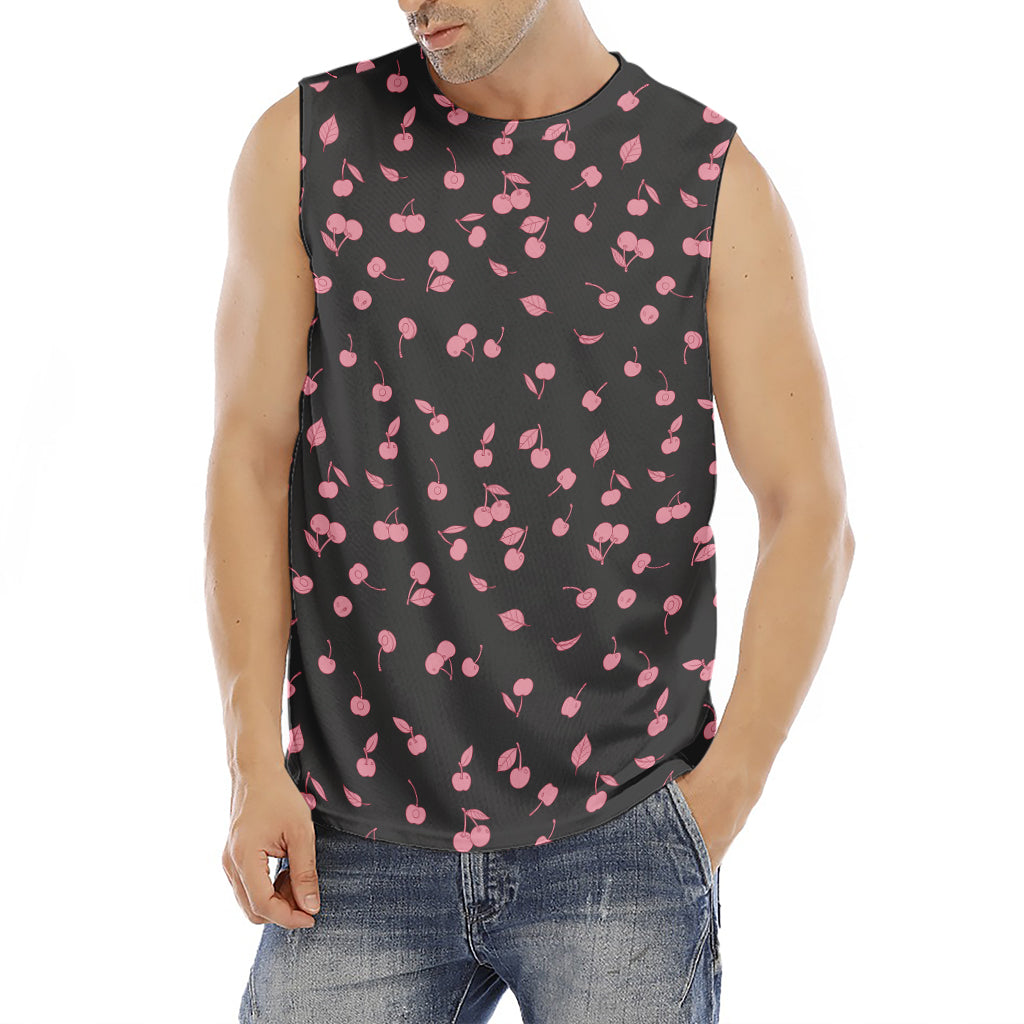Pink Cherry Pattern Print Men's Fitness Tank Top