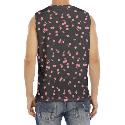 Pink Cherry Pattern Print Men's Fitness Tank Top