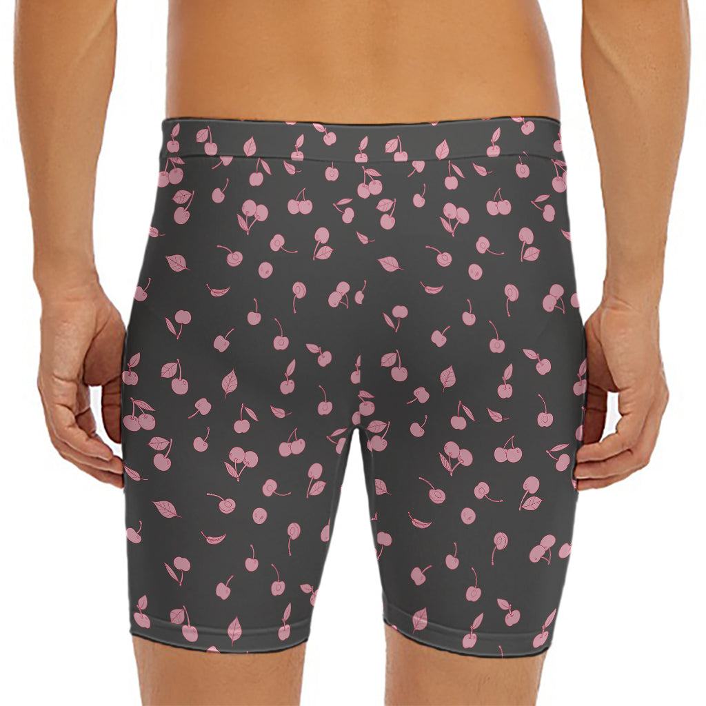 Pink Cherry Pattern Print Men's Long Boxer Briefs
