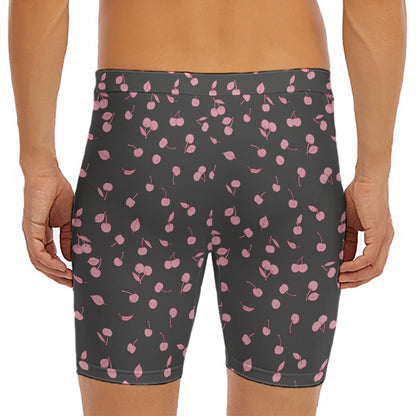 Pink Cherry Pattern Print Men's Long Boxer Briefs