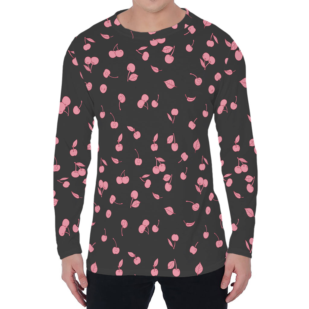 Pink Cherry Pattern Print Men's Long Sleeve T-Shirt