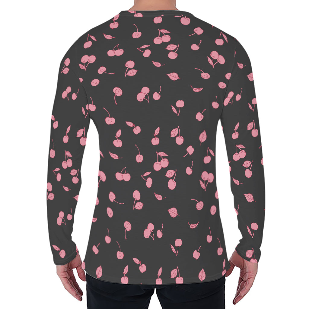 Pink Cherry Pattern Print Men's Long Sleeve T-Shirt