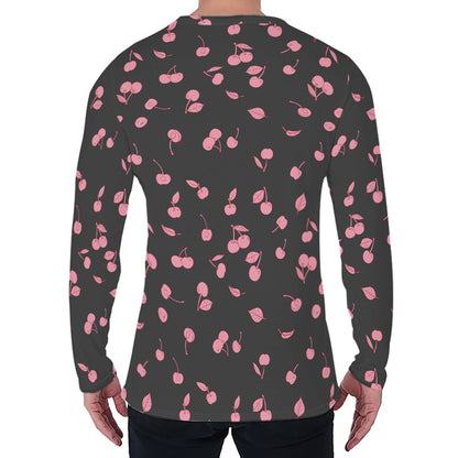 Pink Cherry Pattern Print Men's Long Sleeve T-Shirt
