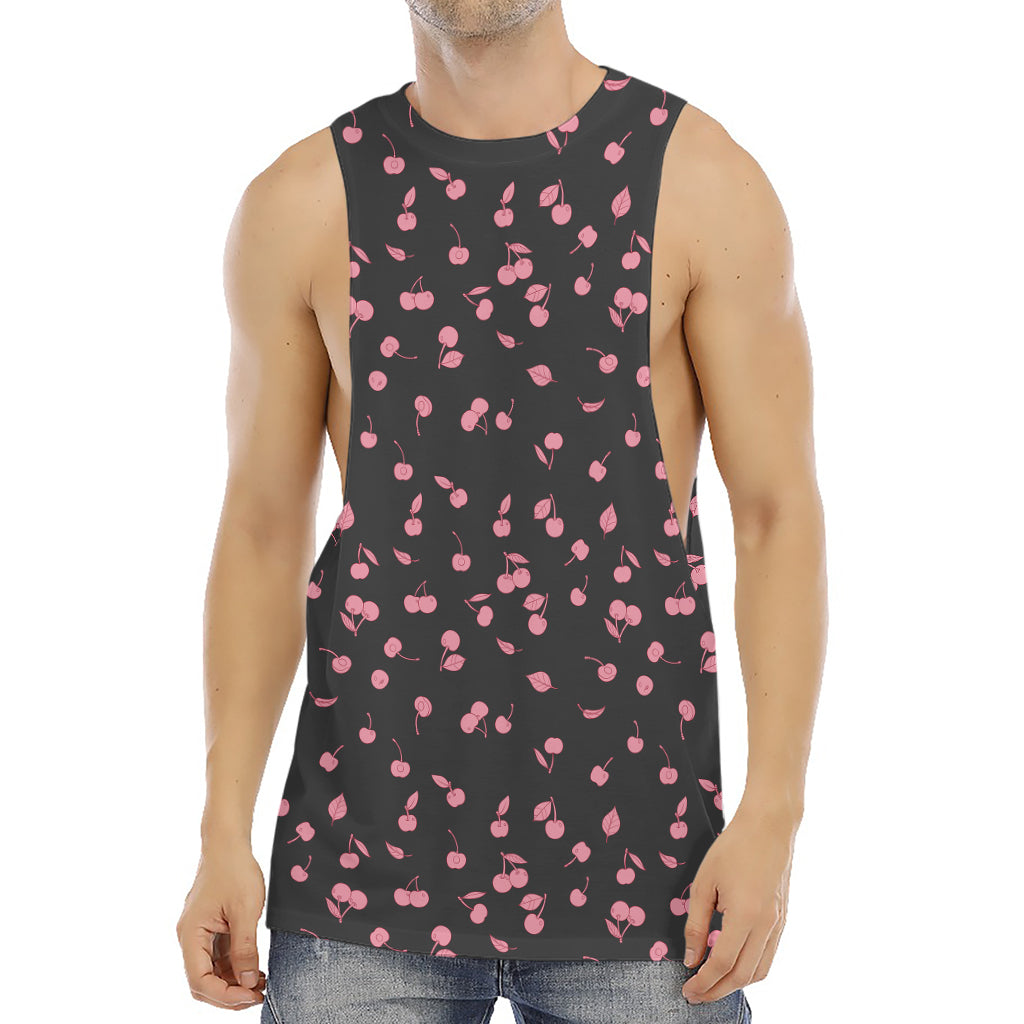 Pink Cherry Pattern Print Men's Muscle Tank Top
