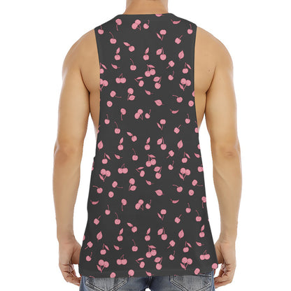 Pink Cherry Pattern Print Men's Muscle Tank Top