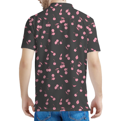 Pink Cherry Pattern Print Men's Polo Shirt