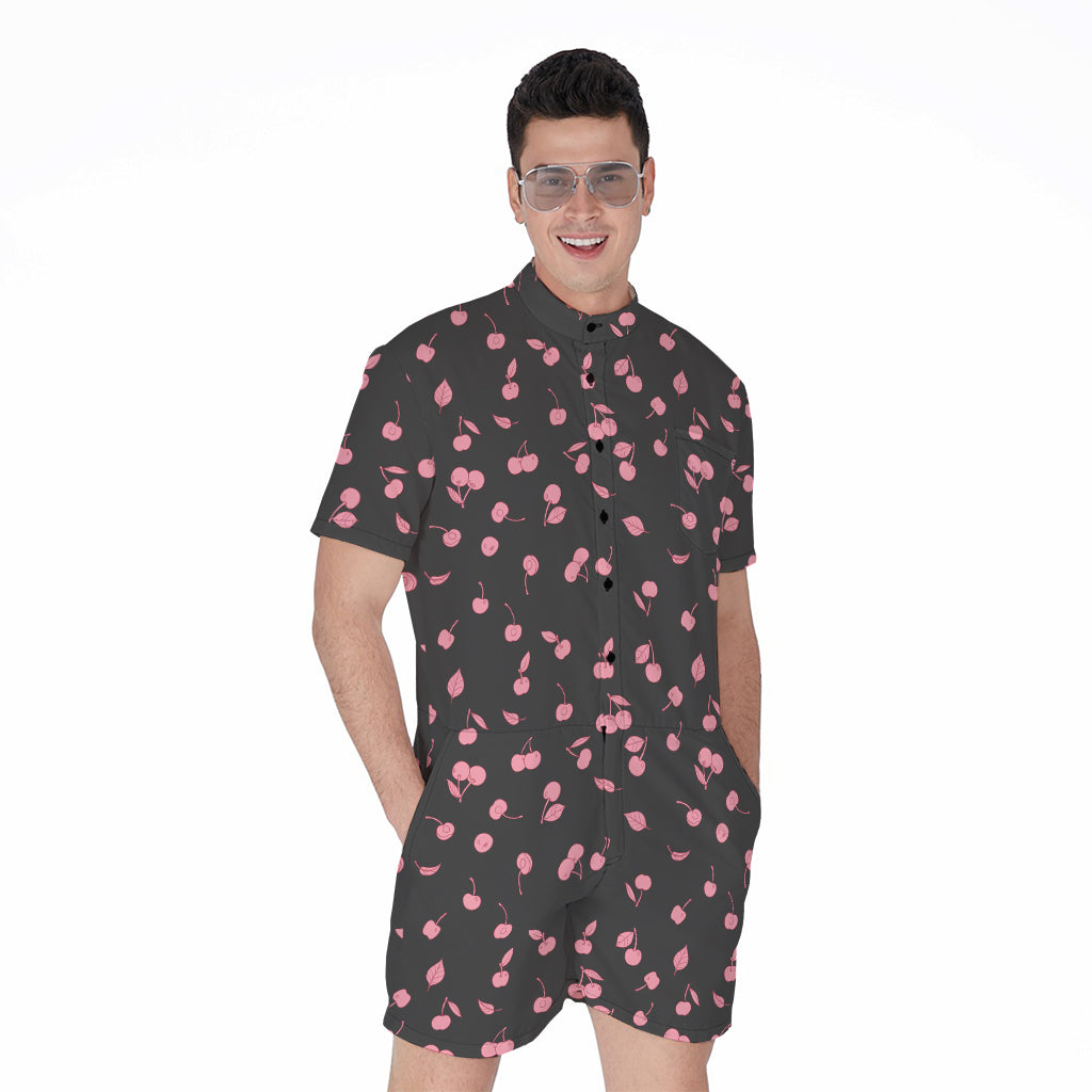 Pink Cherry Pattern Print Men's Rompers
