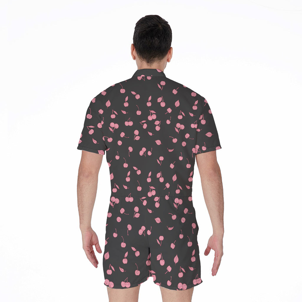Pink Cherry Pattern Print Men's Rompers