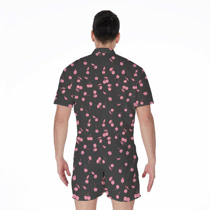 Pink Cherry Pattern Print Men's Rompers