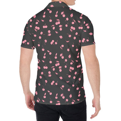 Pink Cherry Pattern Print Men's Shirt