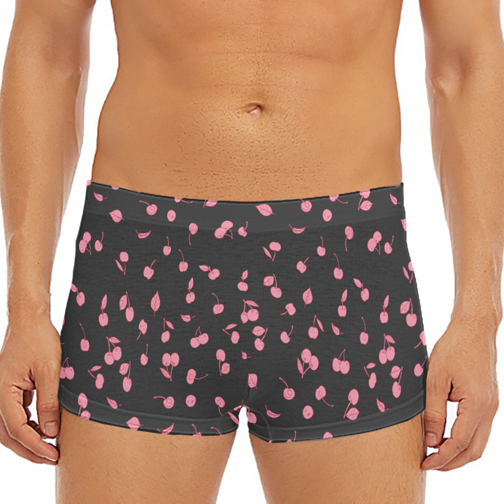 Pink Cherry Pattern Print Men's Short Boxer Briefs