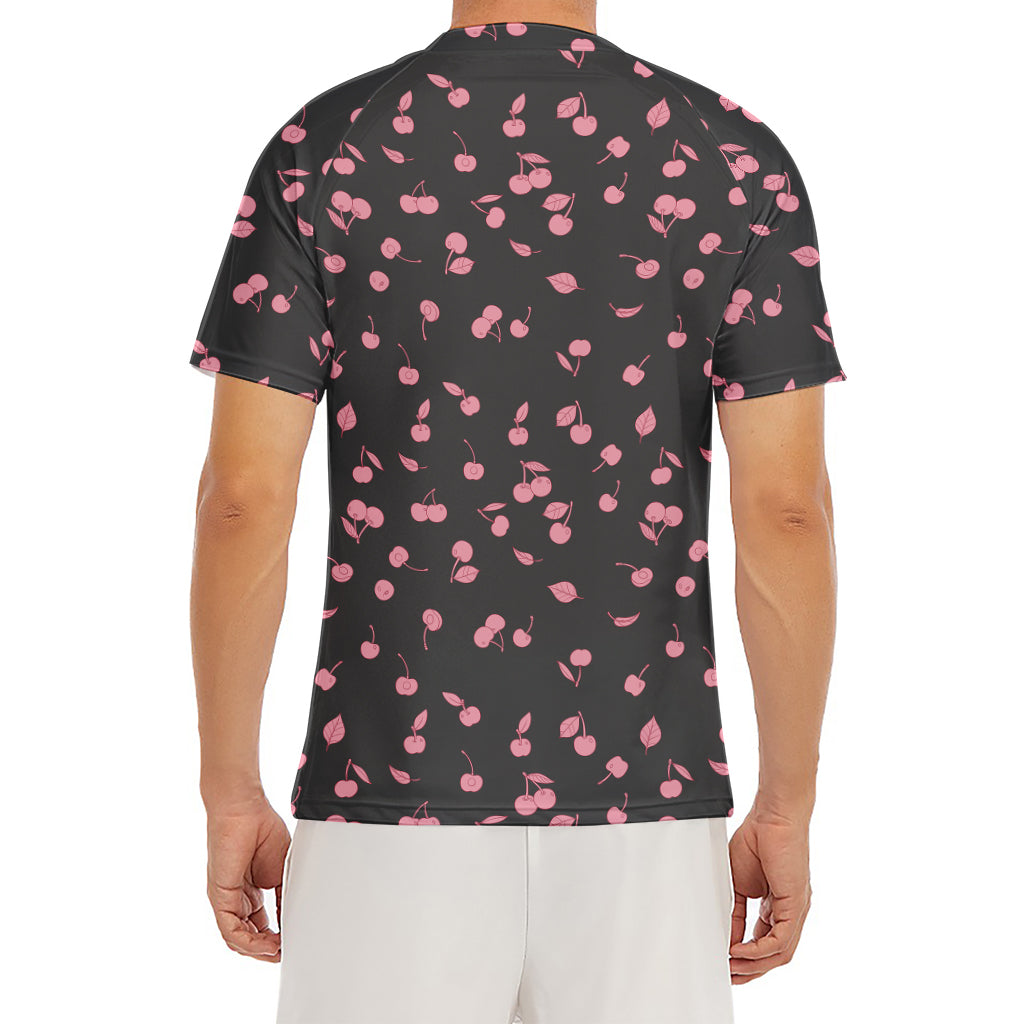 Pink Cherry Pattern Print Men's Short Sleeve Rash Guard