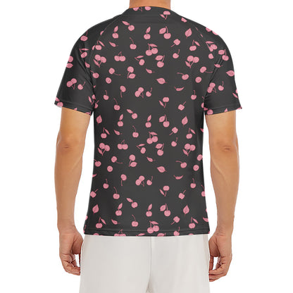 Pink Cherry Pattern Print Men's Short Sleeve Rash Guard