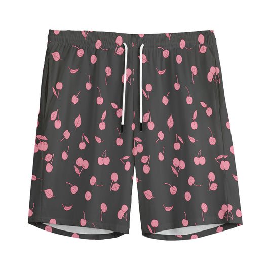 Pink Cherry Pattern Print Men's Sports Shorts
