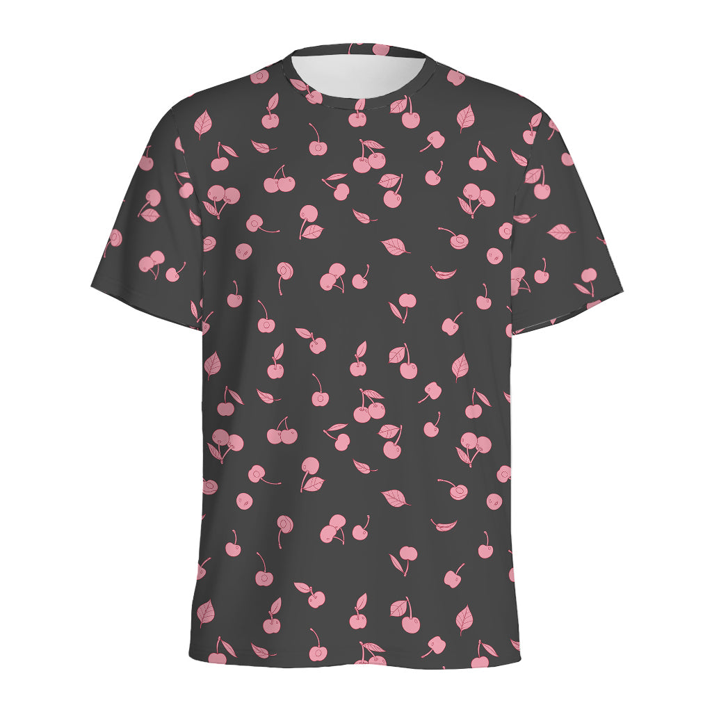 Pink Cherry Pattern Print Men's Sports T-Shirt
