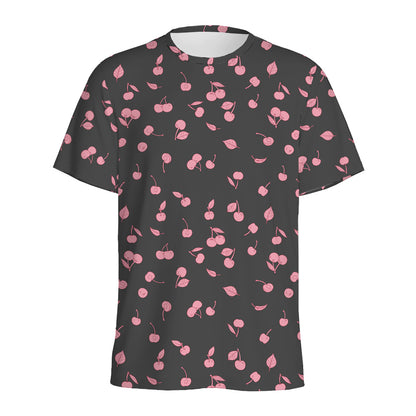 Pink Cherry Pattern Print Men's Sports T-Shirt