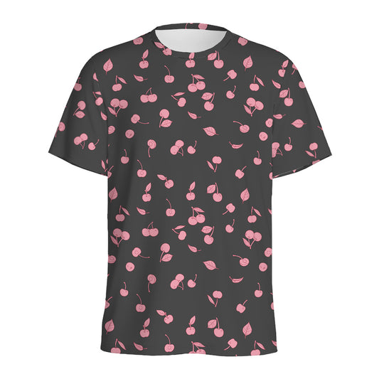Pink Cherry Pattern Print Men's Sports T-Shirt