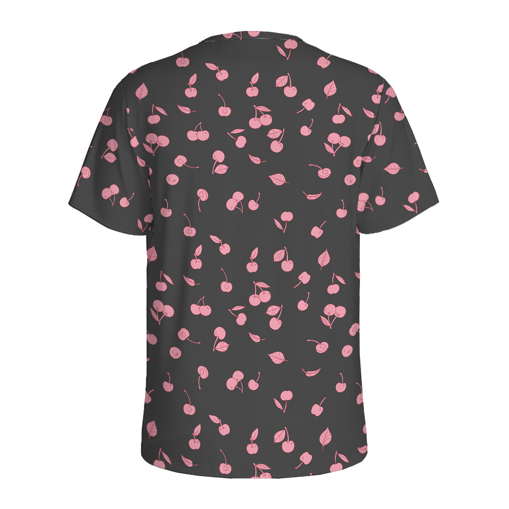 Pink Cherry Pattern Print Men's Sports T-Shirt