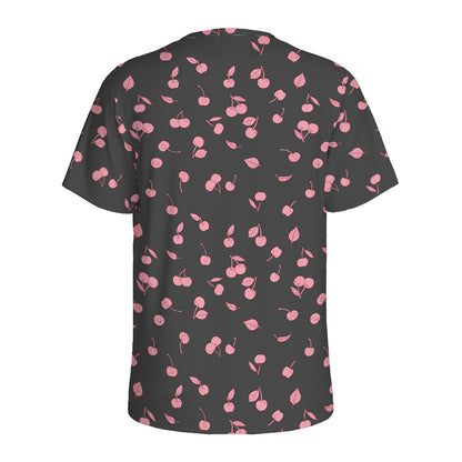 Pink Cherry Pattern Print Men's Sports T-Shirt