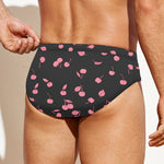 Pink Cherry Pattern Print Men's Swim Briefs