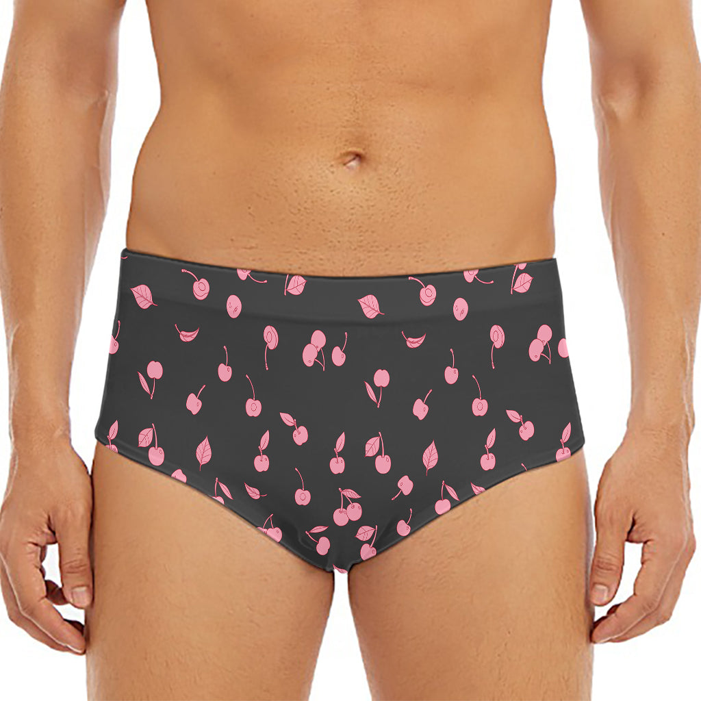 Pink Cherry Pattern Print Men's Triangle Swim Briefs
