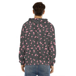 Pink Cherry Pattern Print Men's Velvet Pullover Hoodie