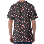 Pink Cherry Pattern Print Men's Velvet T-Shirt