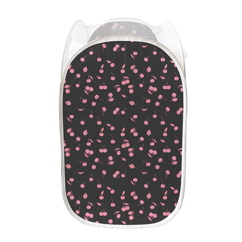 Pink Cherry Pattern Print Mesh Laundry Hamper