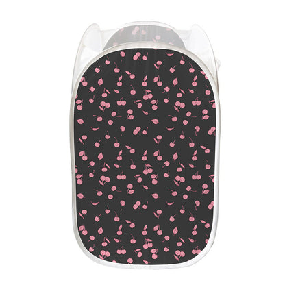 Pink Cherry Pattern Print Mesh Laundry Hamper