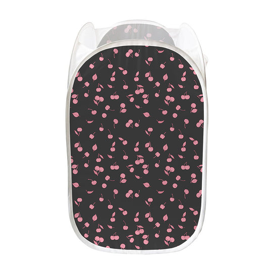 Pink Cherry Pattern Print Mesh Laundry Hamper