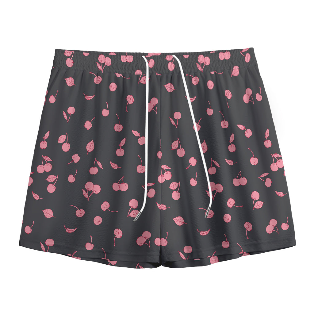 Pink Cherry Pattern Print Mesh Shorts