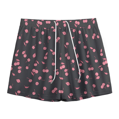 Pink Cherry Pattern Print Mesh Shorts
