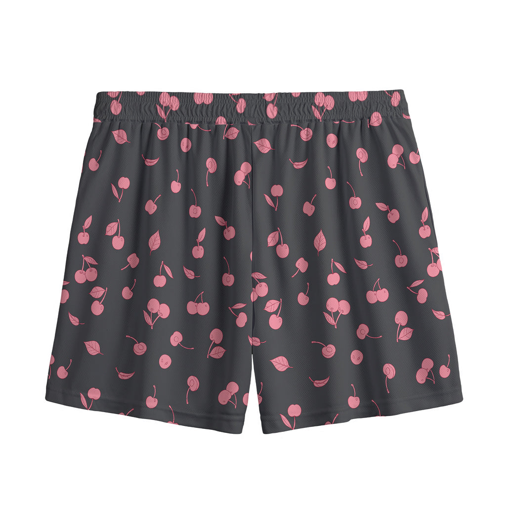 Pink Cherry Pattern Print Mesh Shorts