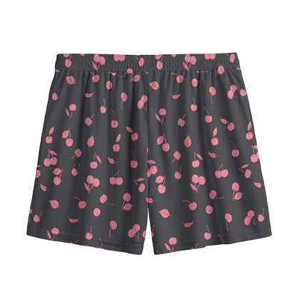 Pink Cherry Pattern Print Mesh Shorts