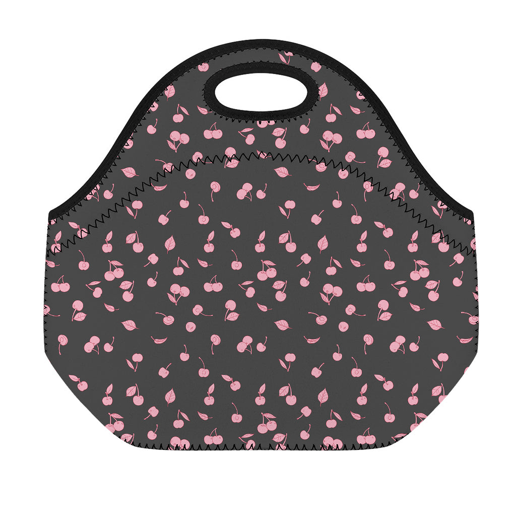 Pink Cherry Pattern Print Neoprene Lunch Bag