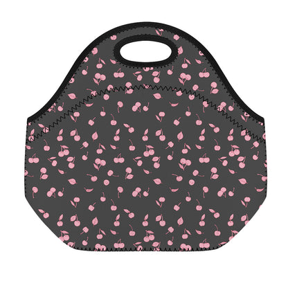 Pink Cherry Pattern Print Neoprene Lunch Bag