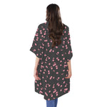 Pink Cherry Pattern Print Open Front Beach Cover Up