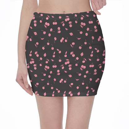 Pink Cherry Pattern Print Pencil Mini Skirt