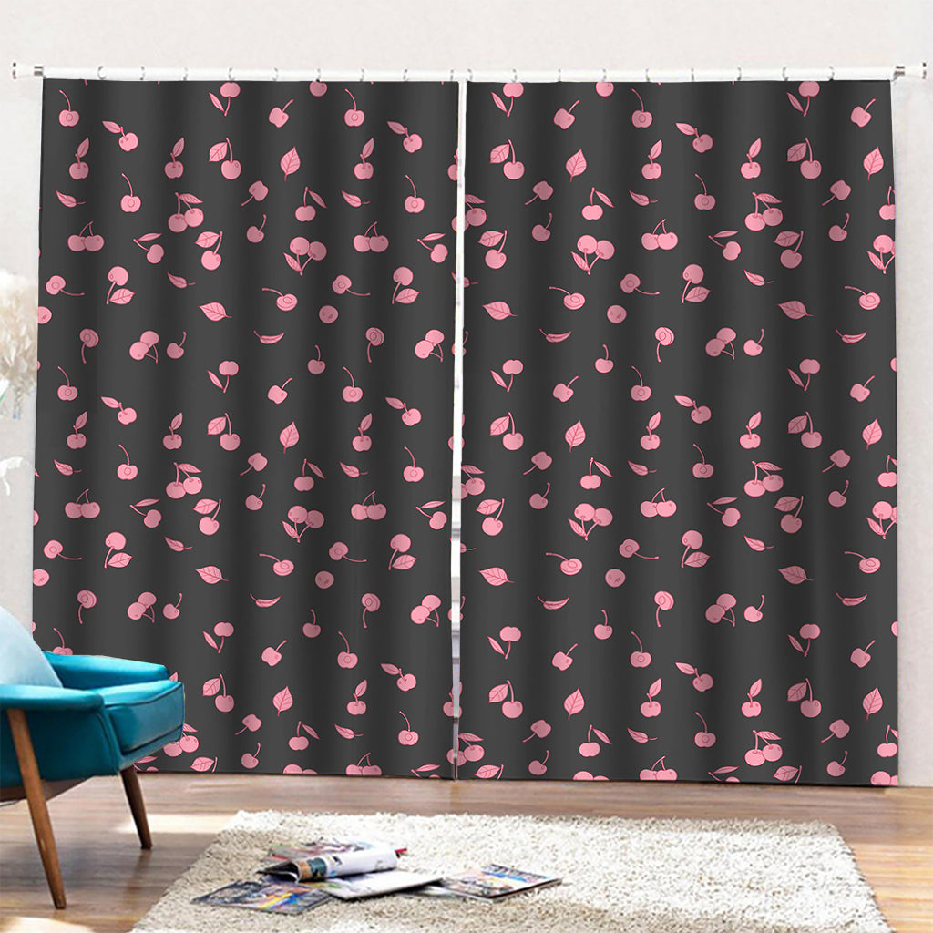 Pink Cherry Pattern Print Pencil Pleat Curtains