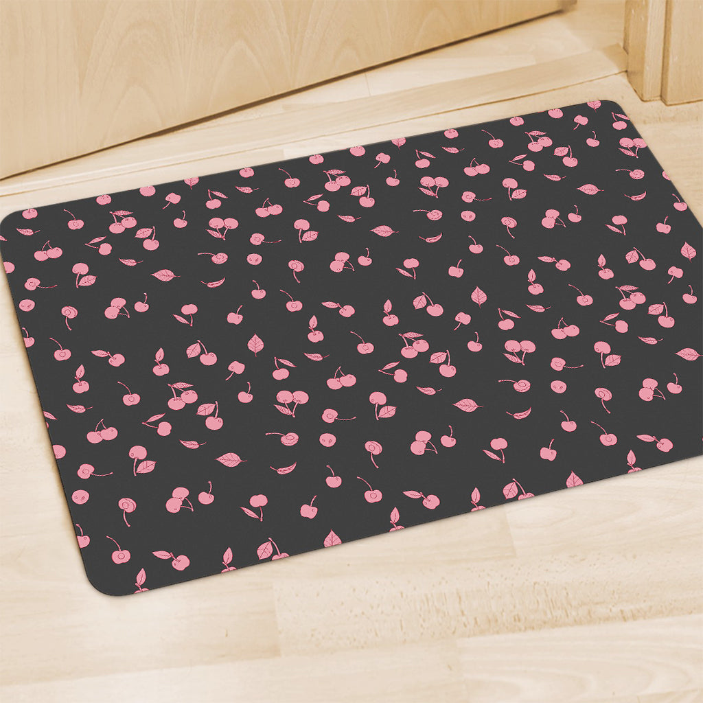 Pink Cherry Pattern Print Polyester Doormat