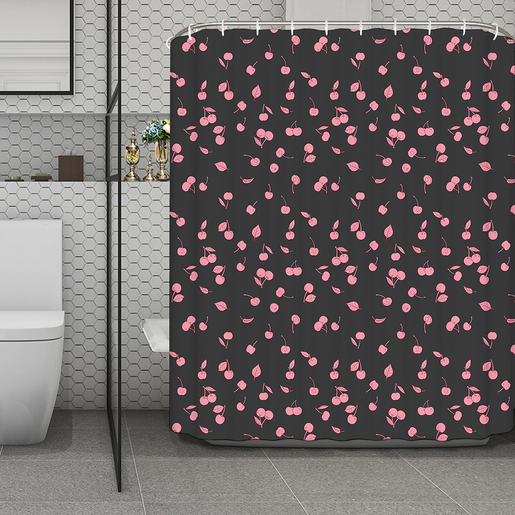 Pink Cherry Pattern Print Polyester Shower Curtain