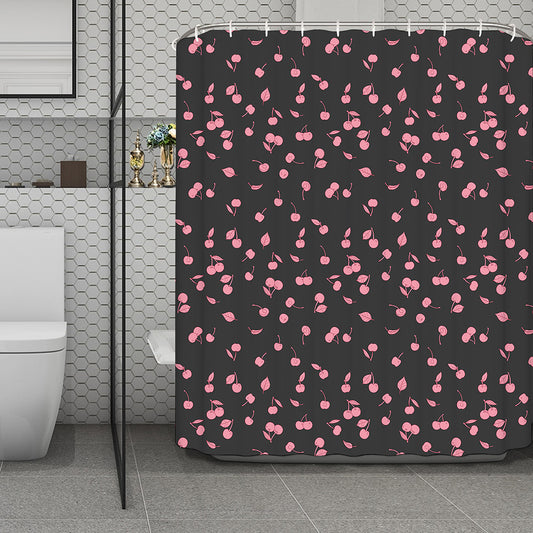 Pink Cherry Pattern Print Polyester Shower Curtain