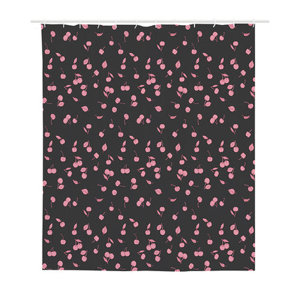 Pink Cherry Pattern Print Polyester Shower Curtain