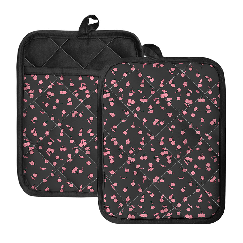 Pink Cherry Pattern Print Pot Holders With Pocket