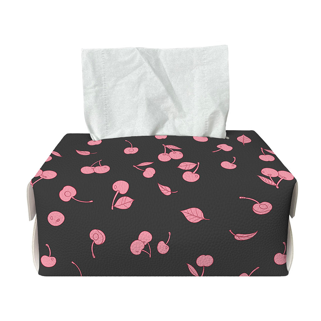 Pink Cherry Pattern Print Rectangle Tissue Box Cover