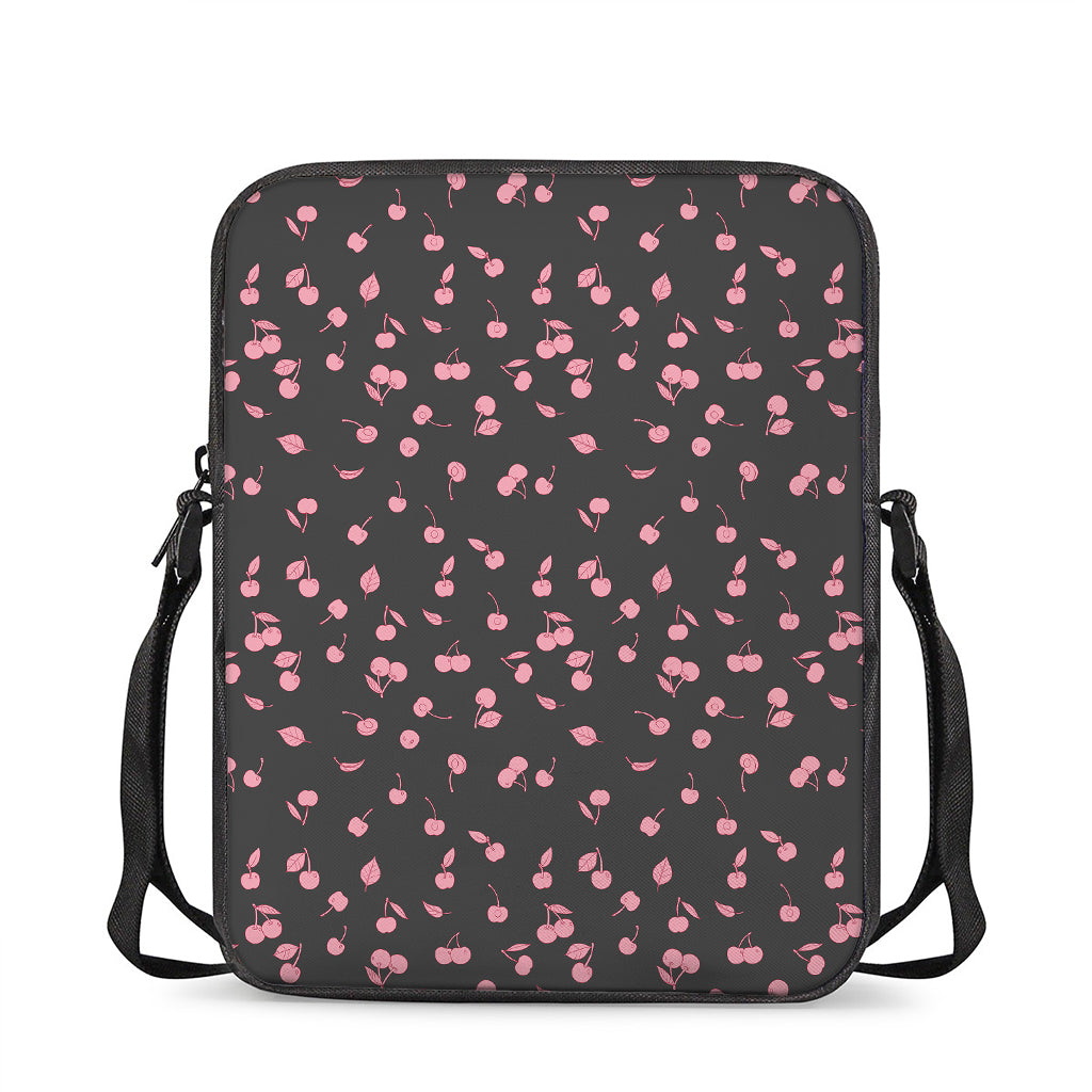 Pink Cherry Pattern Print Rectangular Crossbody Bag