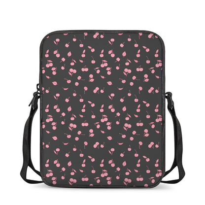 Pink Cherry Pattern Print Rectangular Crossbody Bag