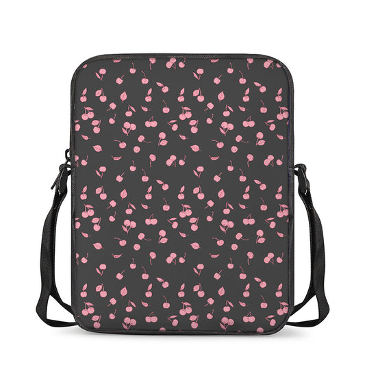 Pink Cherry Pattern Print Rectangular Crossbody Bag